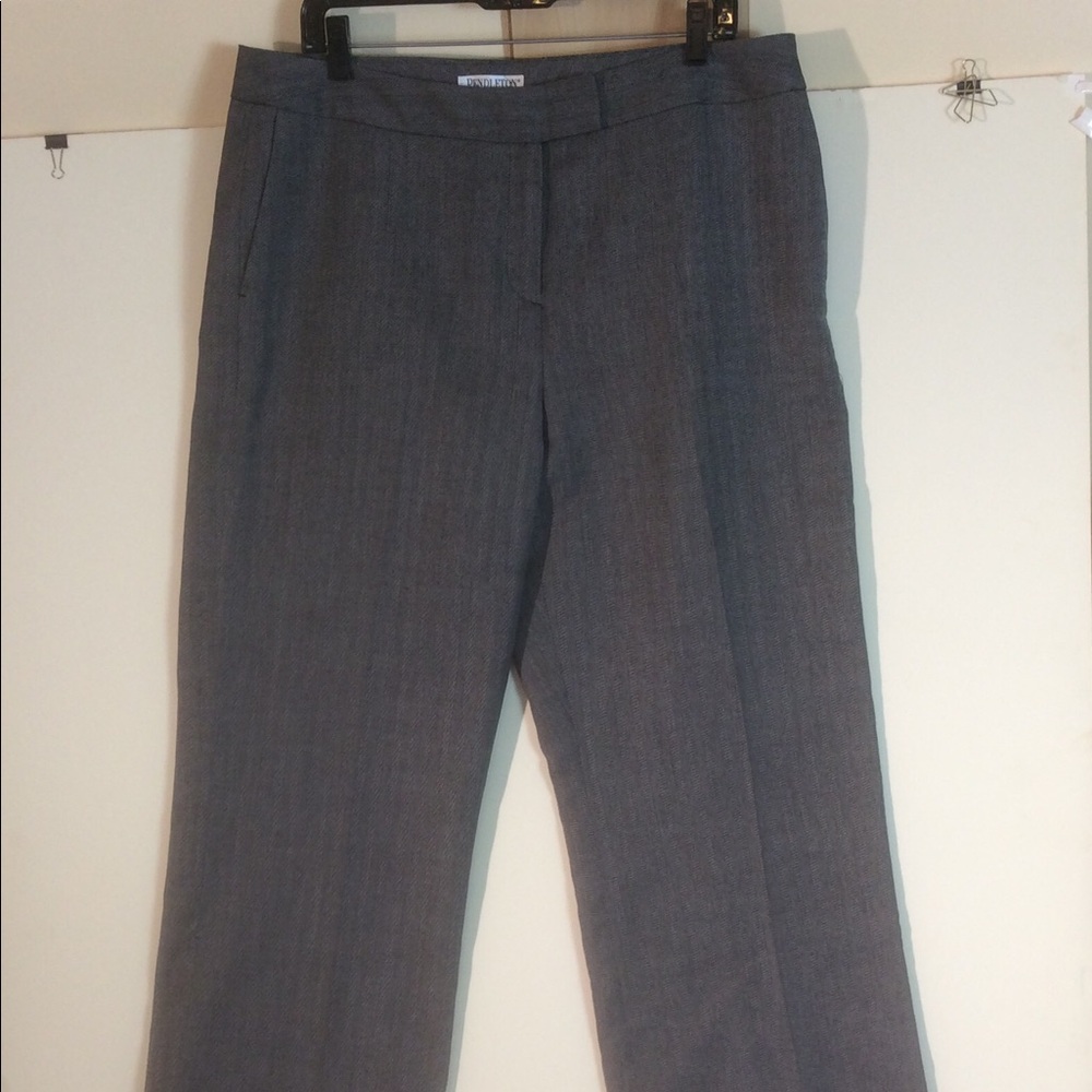 Pendleton Sz 16 Pants Black White Herringbone 100% Virgin Wool Trousers *STAIN